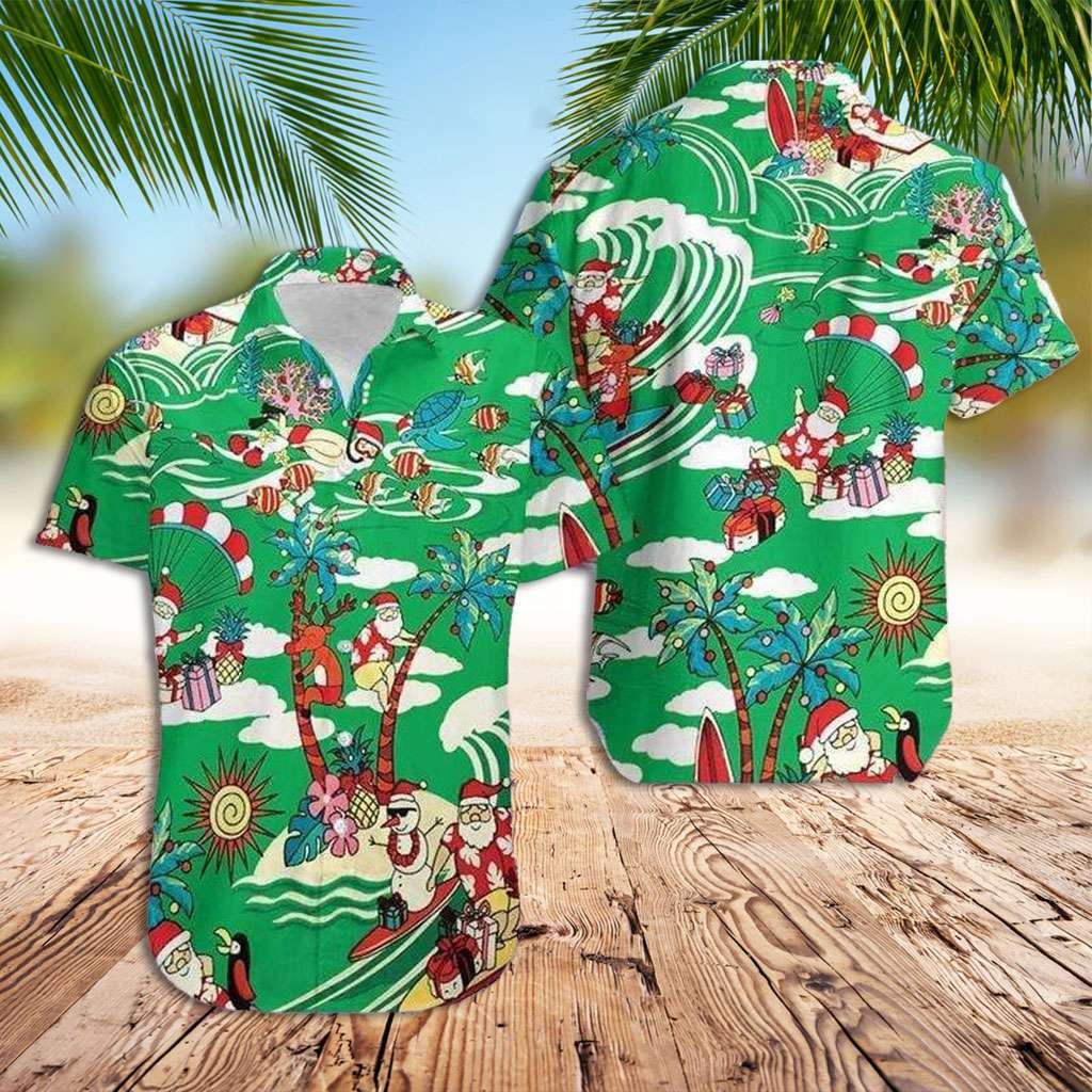 Green Hawaiian Shirt Funny Santa Claus Enjoy Summer Hawaiian Shirt