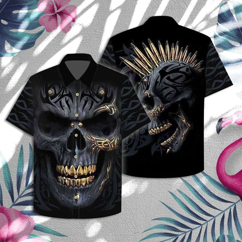 Skull Hawaiian Shirt Scared Gangster Skulls Hawaiian Shirt