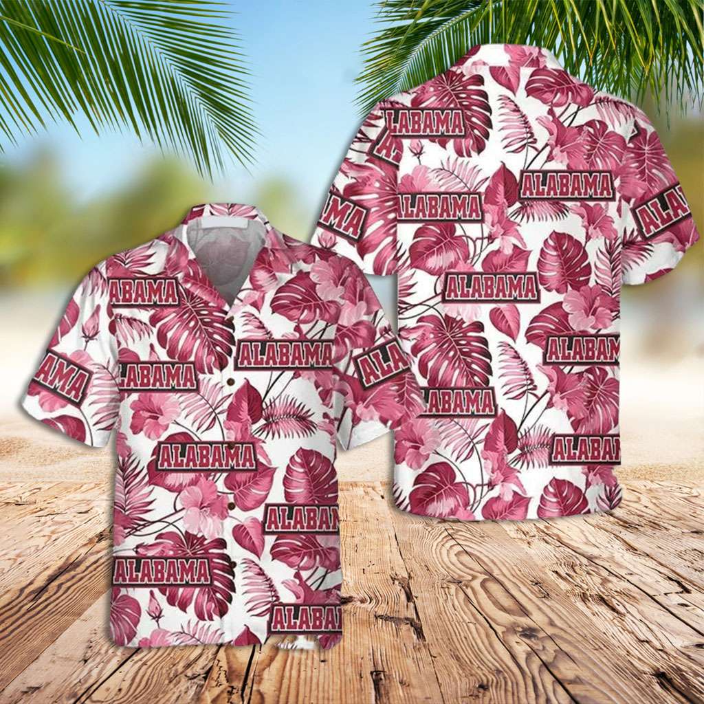 Alabama Hawaiian Shirt Alabama Usa Pink Tropical Leaf Hawaiian Shirt