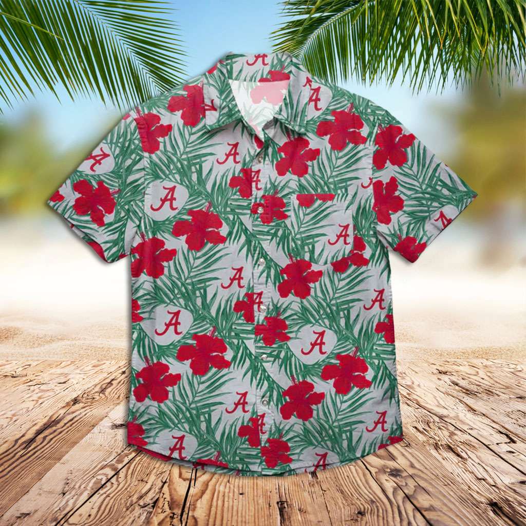 Alabama Hawaiian Shirt Crimson Tide Floral And Leaves Hawaiian Shirt