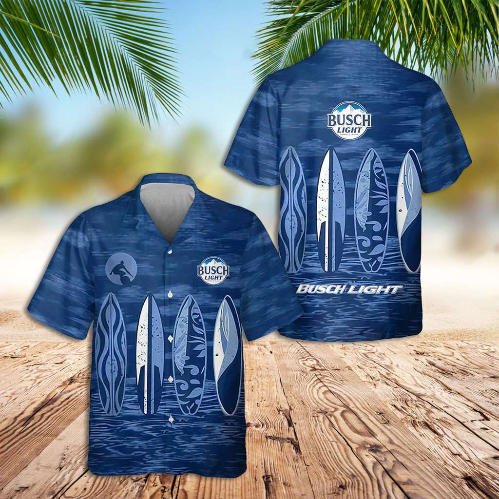 Busch Light Hawaiian Shirt Busch Light Surf Board Hawaiian Shirt