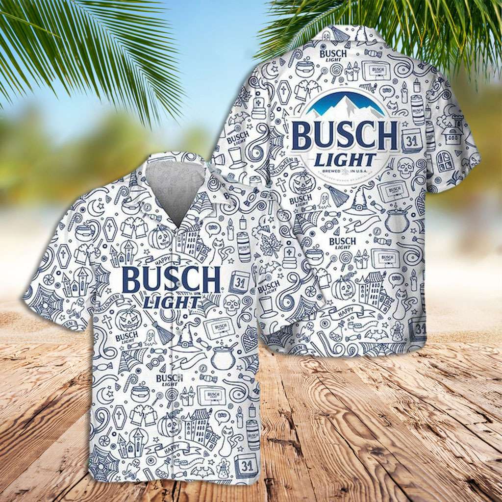 Busch Light Hawaiian Shirt Halloween Doodle Art Busch Light Hawaiian Shirt