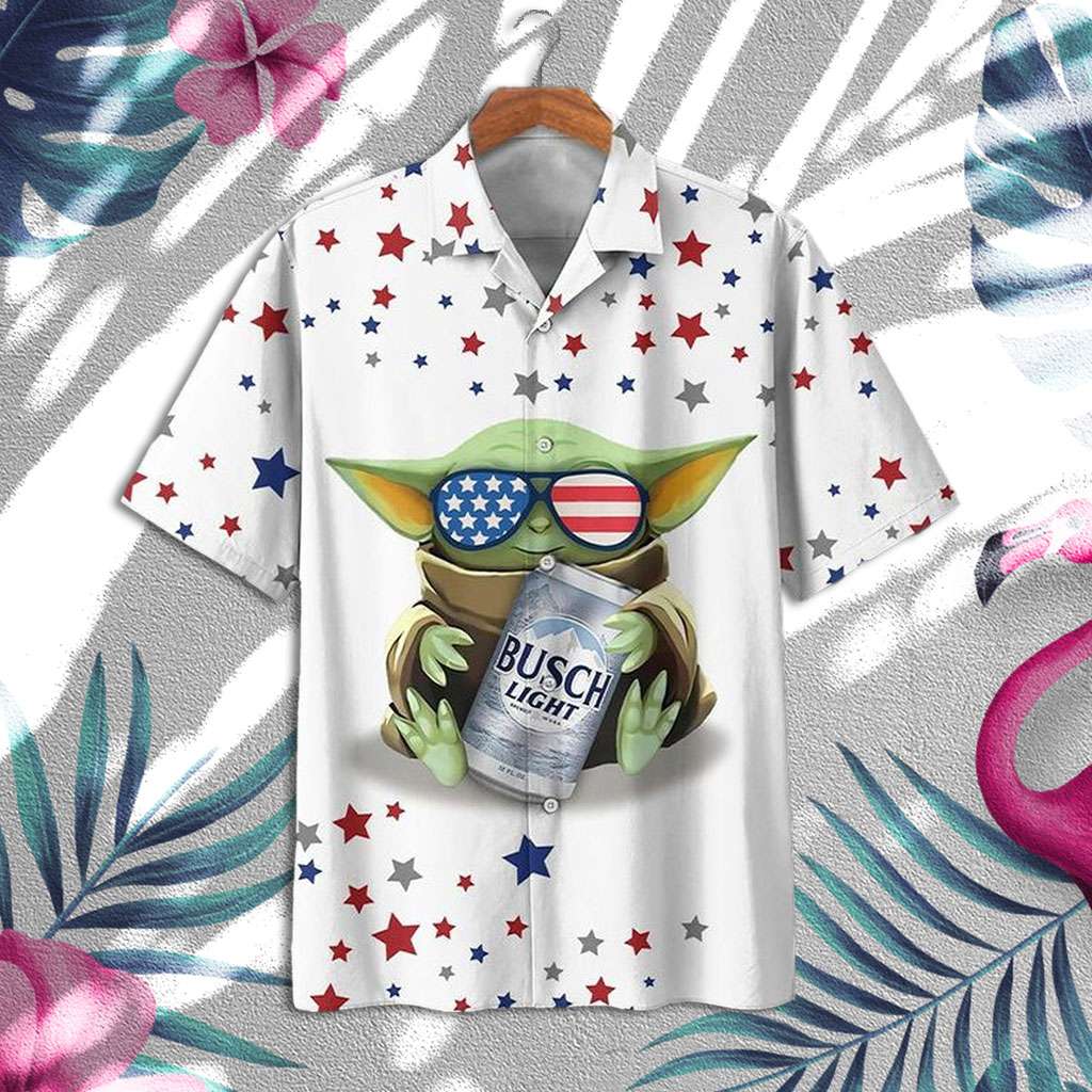 Busch Light Hawaiian Shirt Yoda With Beer Busch Light Hawaiian Shirt