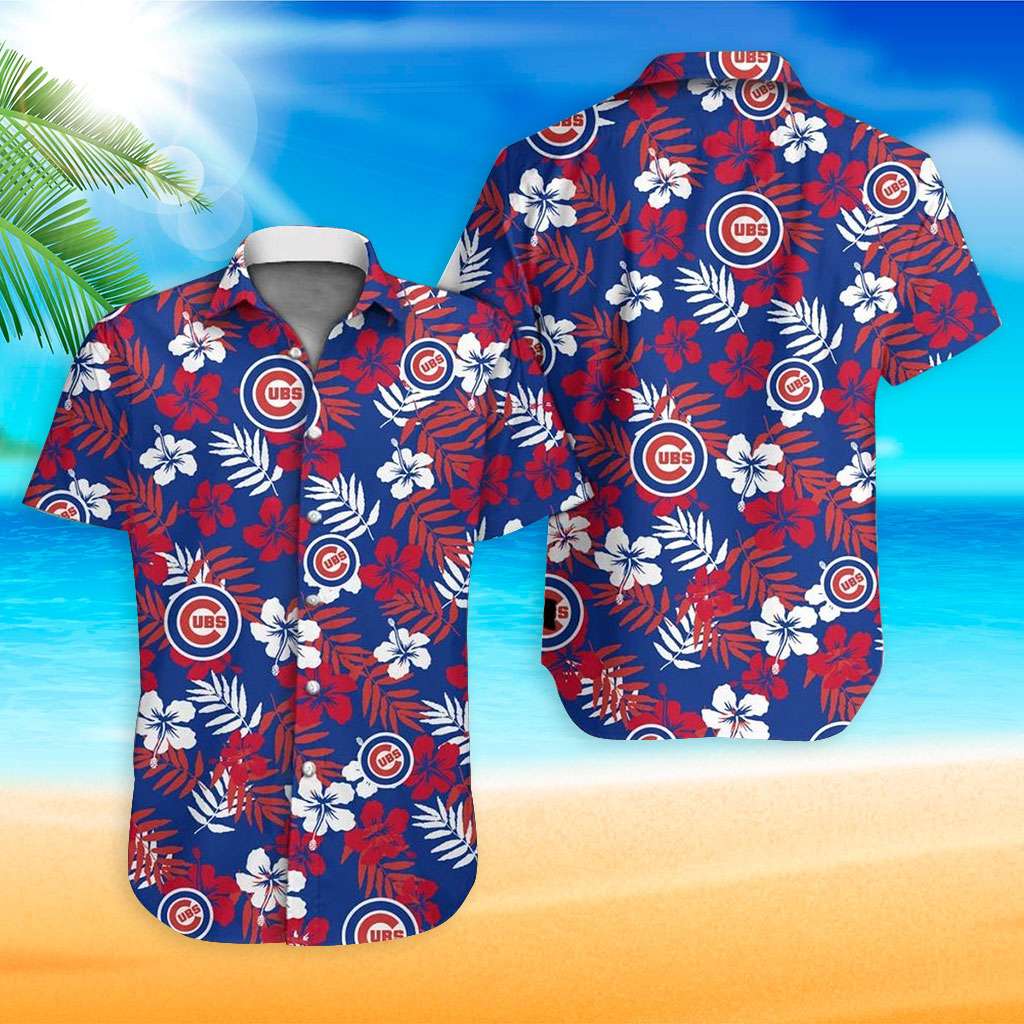 Cubs Hawaiian Shirt Chicago Cubs And Floral Leaves Hawaiian Shirt