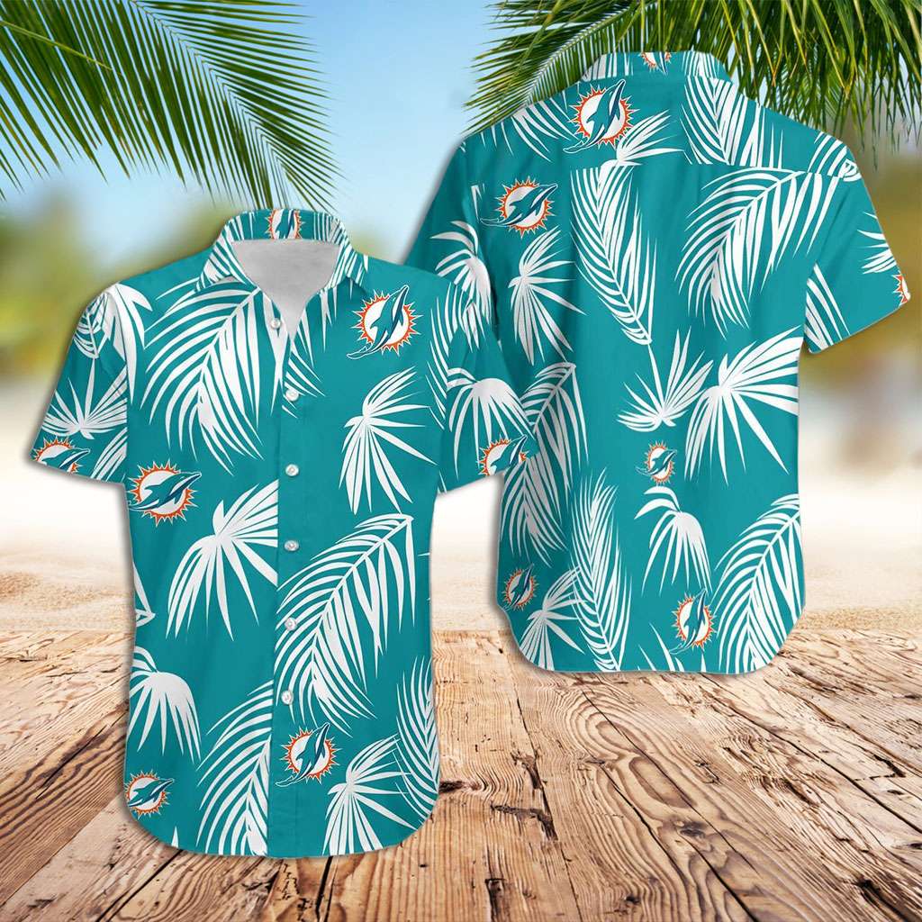 Miami Dolphins Hawaiian Shirt Dolphins And Leaves Hawaiian Shirt