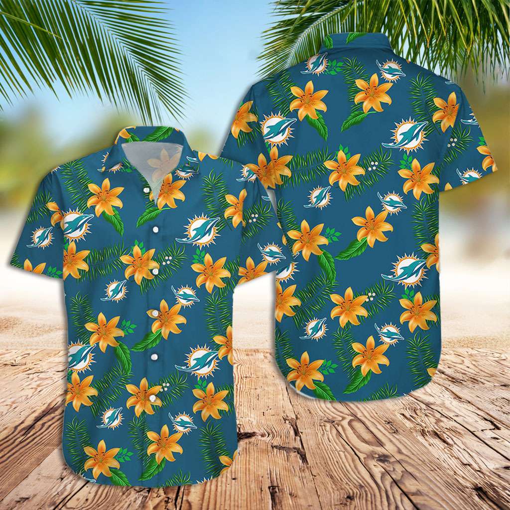 Miami Dolphins Hawaiian Shirt Dolphins And Tropical Flower Hawaiian Shirt