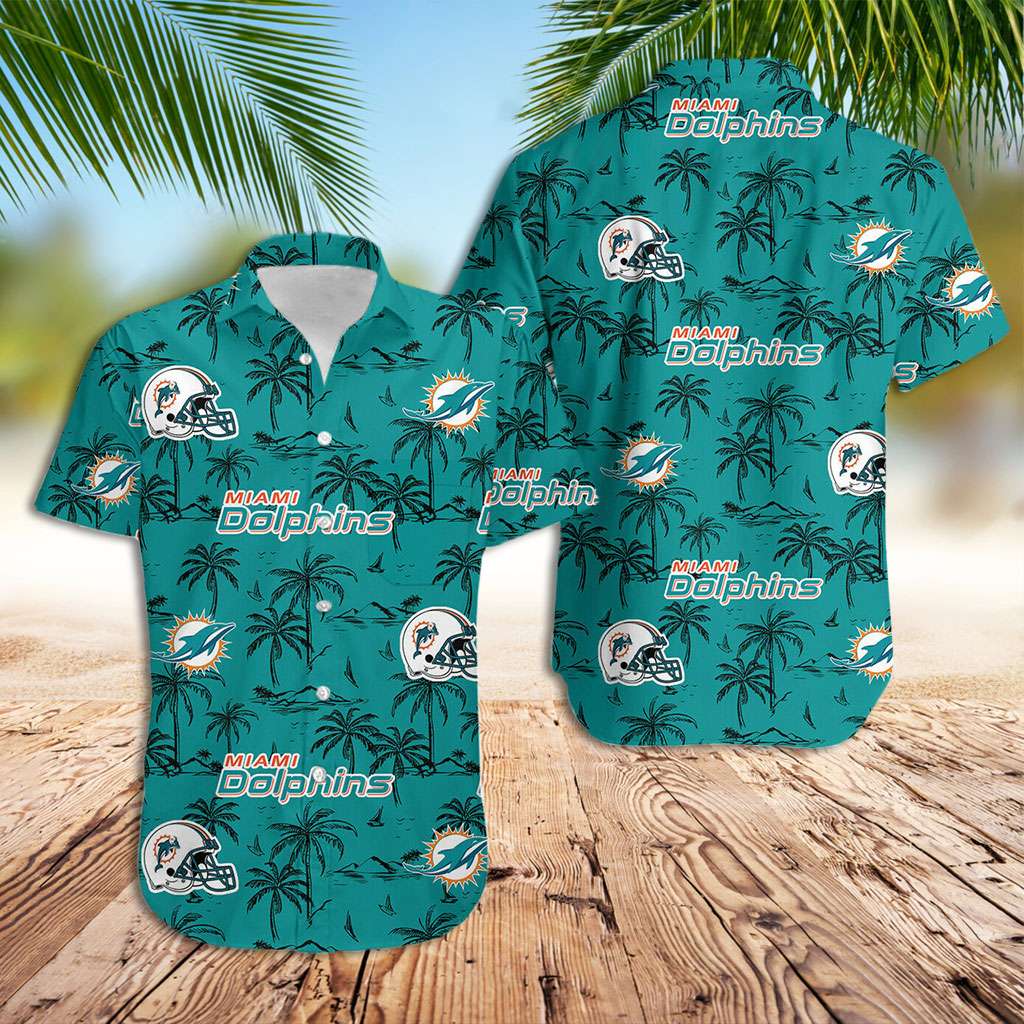 Miami Dolphins Hawaiian Shirt Dolphins And Tropical Trees Hawaiian Shirt