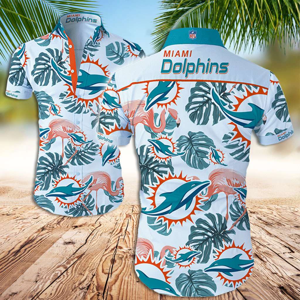 Miami Dolphins Hawaiian Shirt Dolphins Palm Leaves Hawaiian Shirt