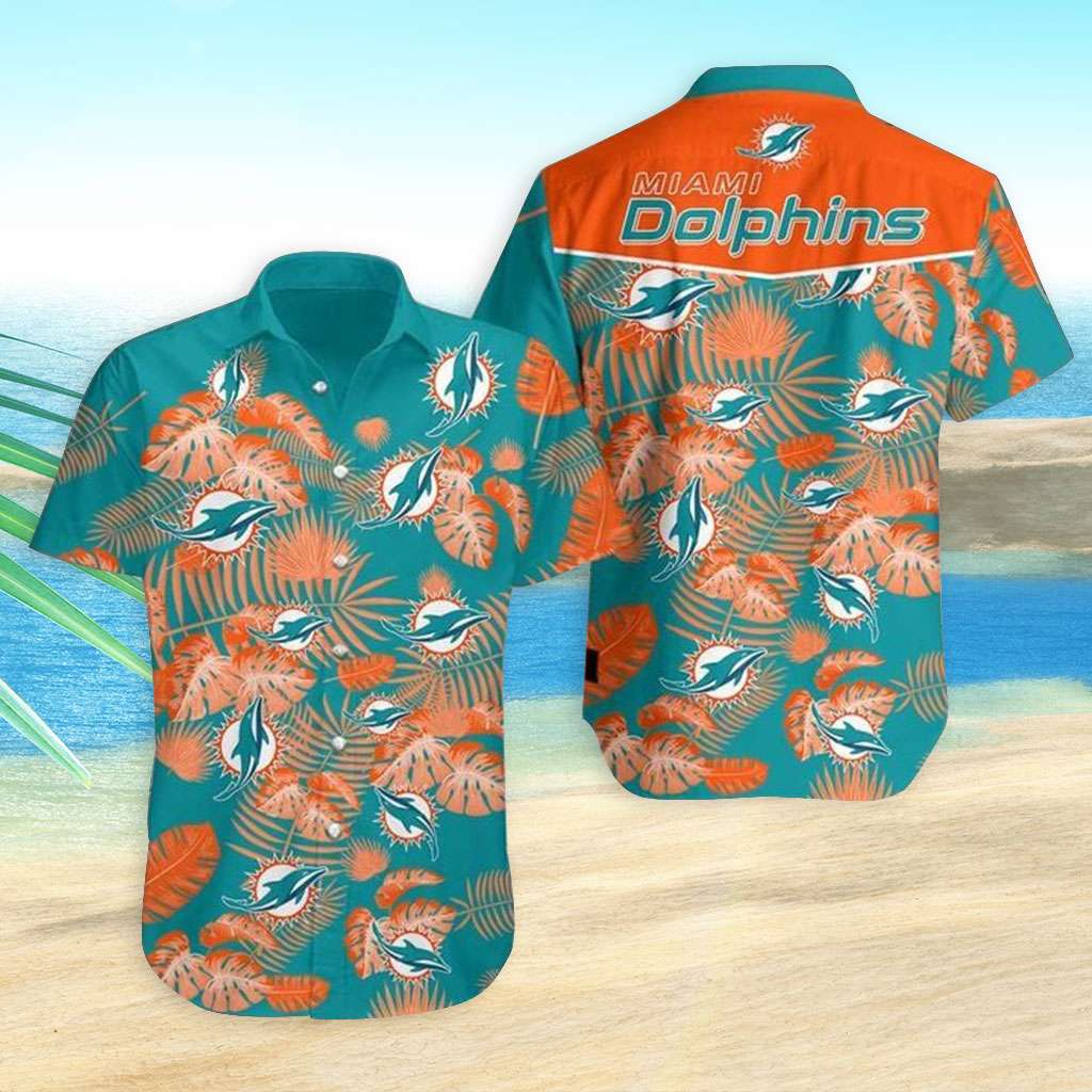 Miami Dolphins Hawaiian Shirt Miami Dolphins Palm Leaves Hawaiian Shirt
