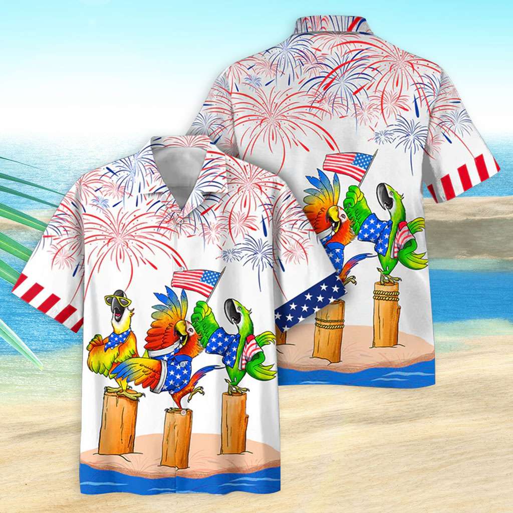 Patriotic Hawaiian Shirt Parrot American Flag Hawaiian Shirt