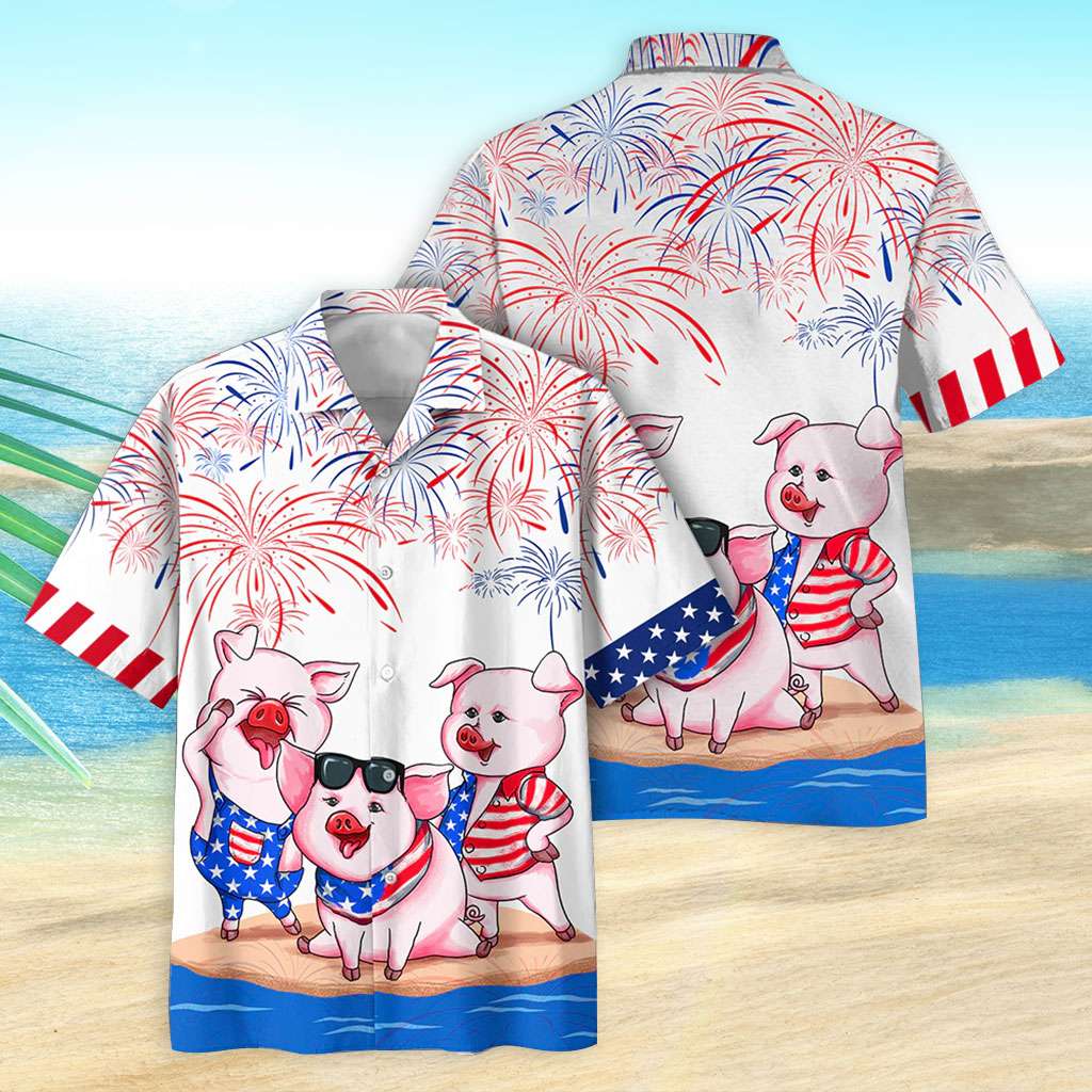 Patriotic Hawaiian Shirt Pig 4th Of July Hawaiian Shirt