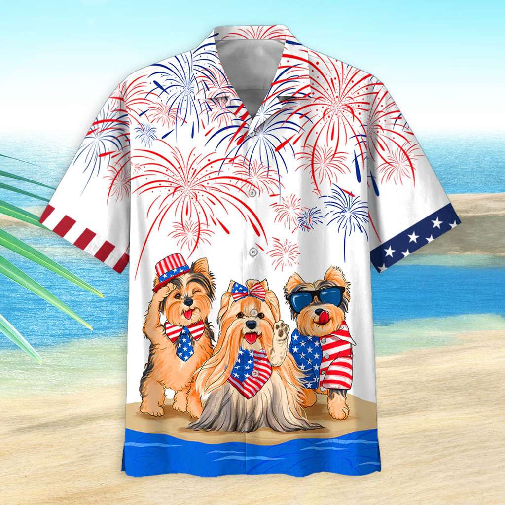 Patriotic Hawaiian Shirt Yorkshire Terrier Independence Day Hawaiian Shirt