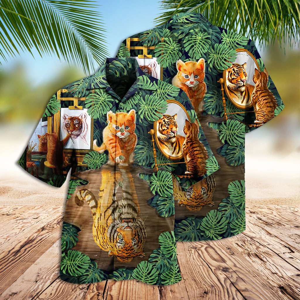 Tiger Hawaiian Shirt Cat And Tiger Leaf Hawaiian Shirt