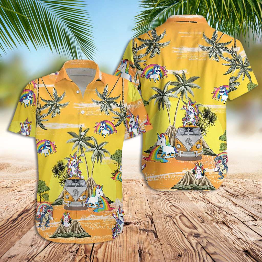 Yellow Hawaiian Shirt Baby Unicorn Summer Time Hawaiian Shirt