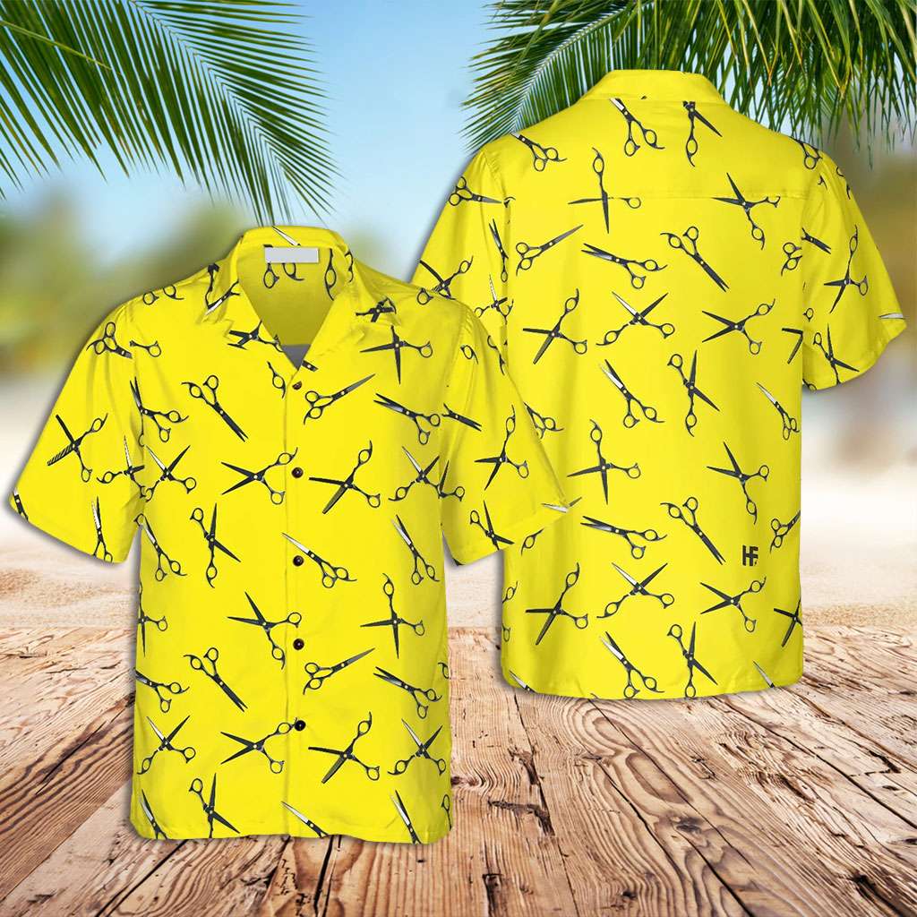 Yellow Hawaiian Shirt Barber Yellow Scissors Hawaiian Shirt