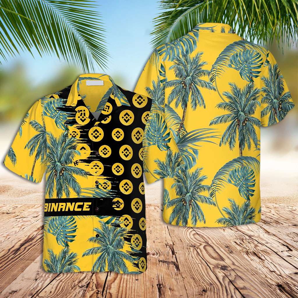 Yellow Hawaiian Shirt Binance Coin And Trees Hawaiian Shirt