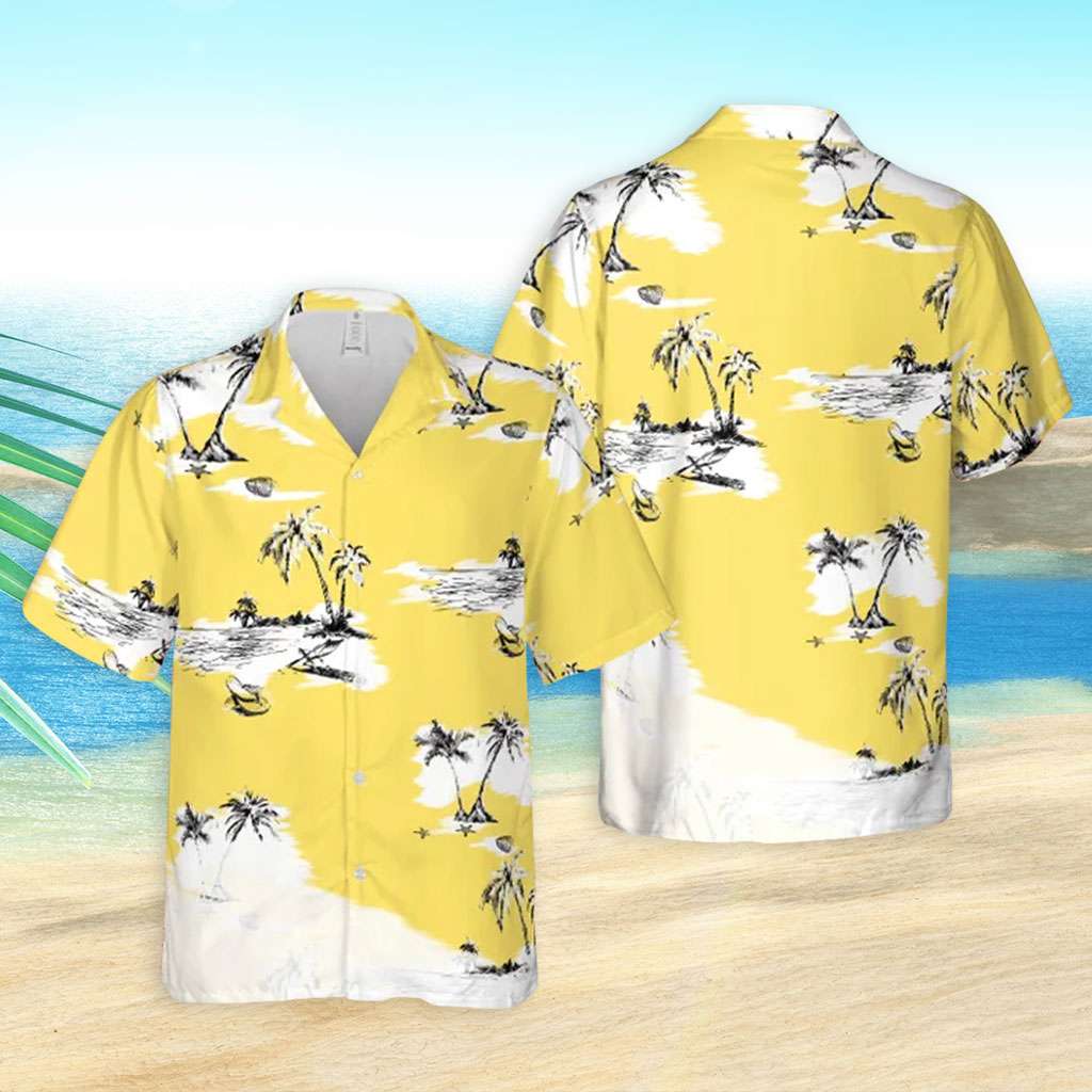 Yellow Hawaiian Shirt Coconut Trees Hawaiian Shirt