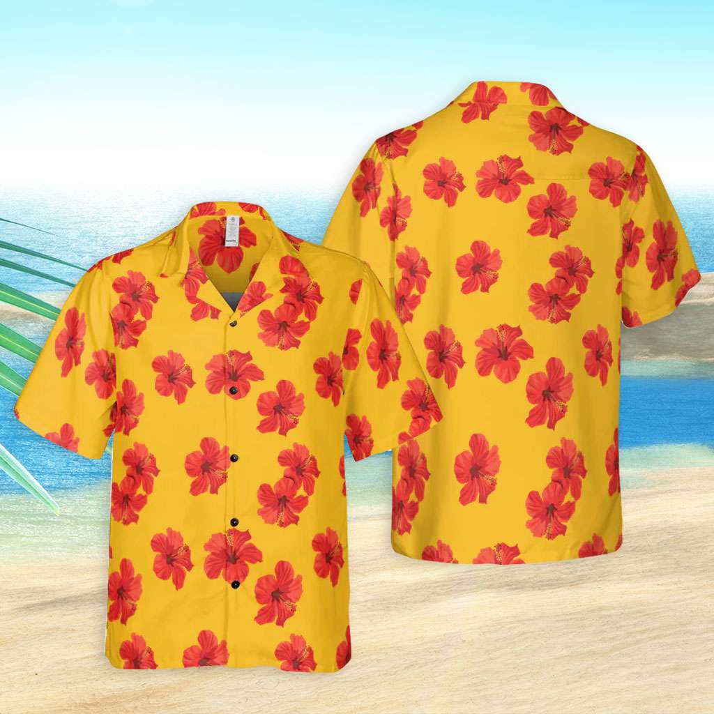 Yellow Hawaiian Shirt Hibiscus Flower Hawaiian Shirt