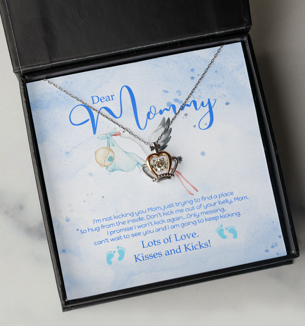 New Mom Necklace Dear Mommy Lots Of Love Kisses And Kicks Crown Necklace