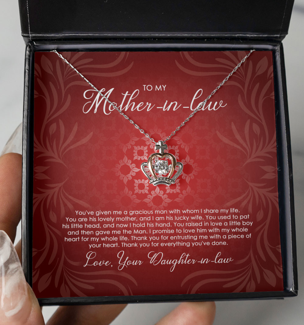 Mother In Law Necklace You Are His Lovely Mother And I Am His Lucky Wife Crown Necklace