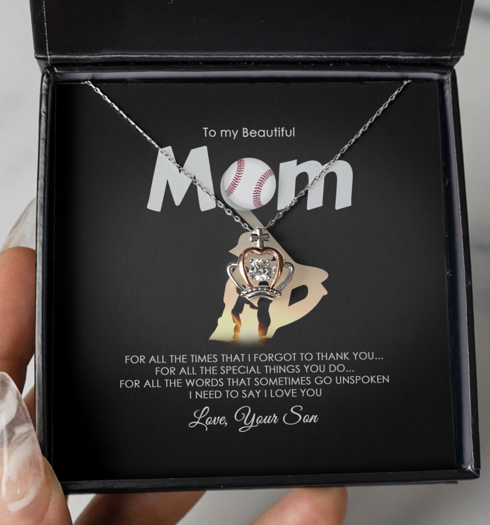 Mom Necklace To My Beautiful Baseball Mom I Need To Say I Love You Crown Necklace