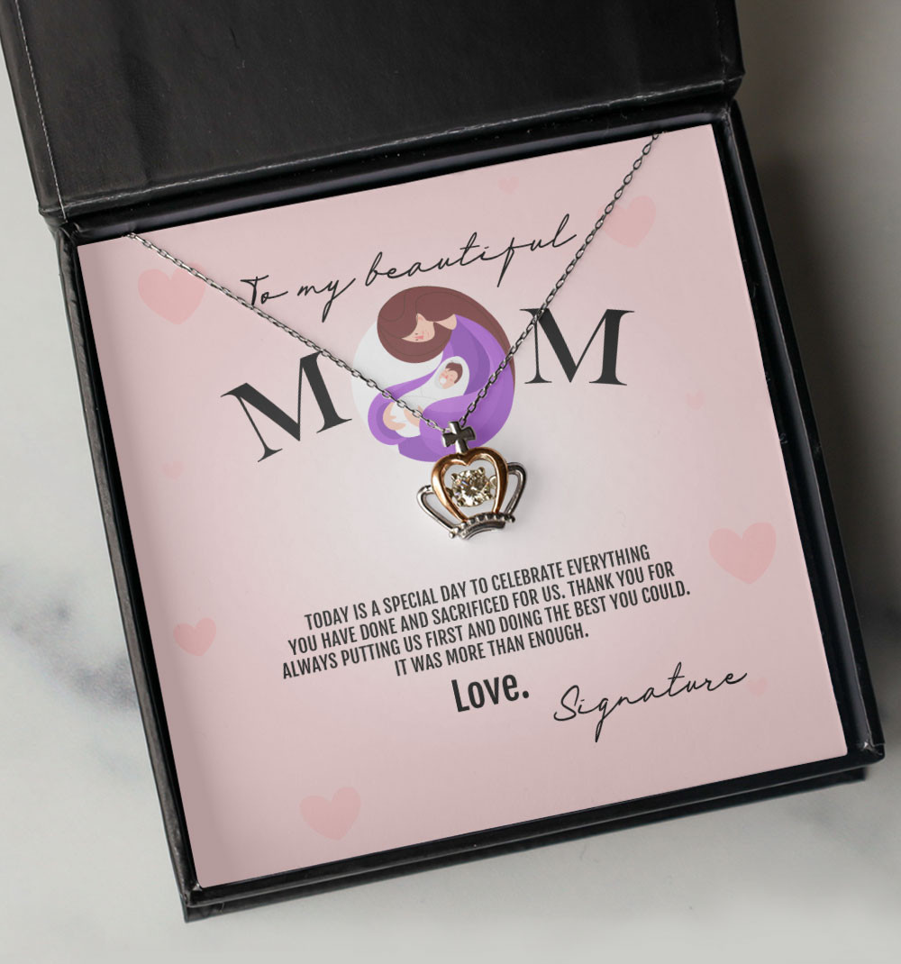 New Mom Necklace Thank You For Always Putting Us First Crown Necklace