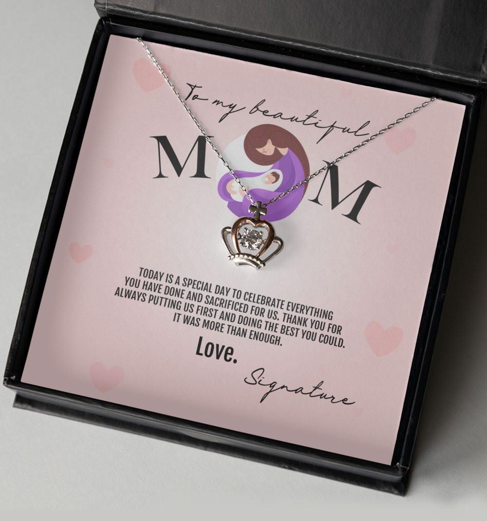 New Mom Necklace Thank You For Always Putting Us First Crown Necklace