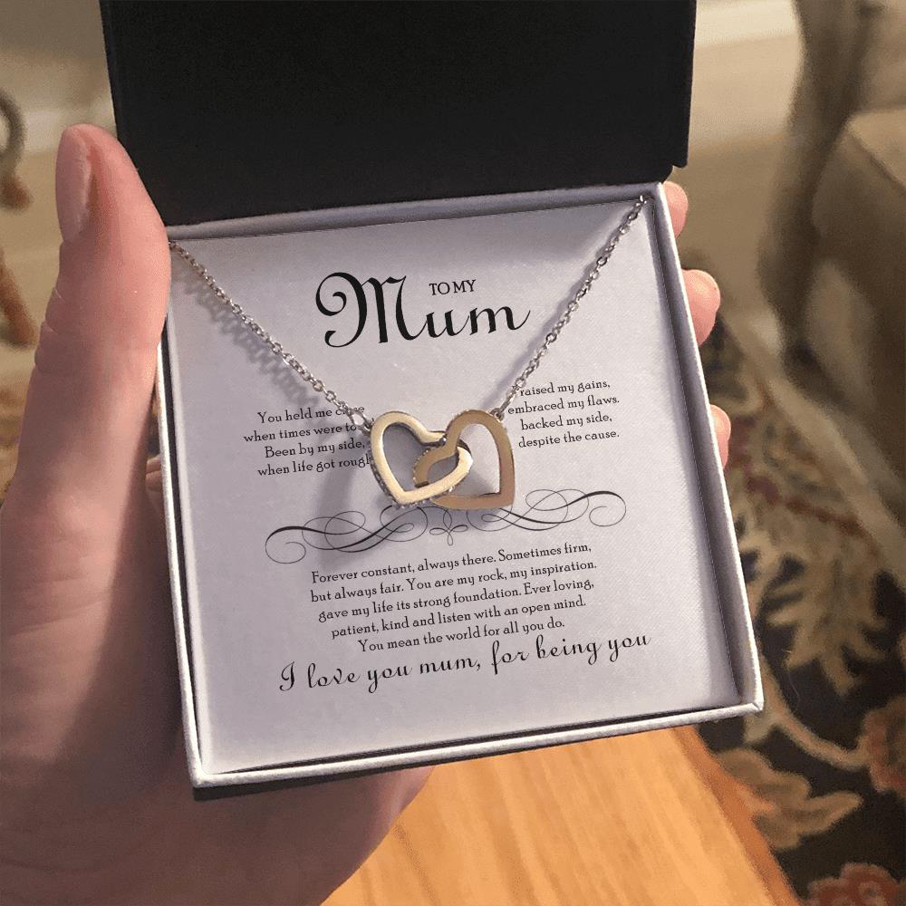 Mother Necklace I Love You Mum For Being You Interlocking Hearts Necklace