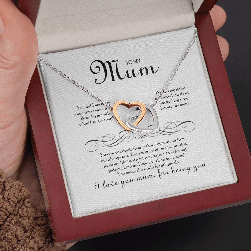 Mother Necklace I Love You Mum For Being You Interlocking Hearts Necklace