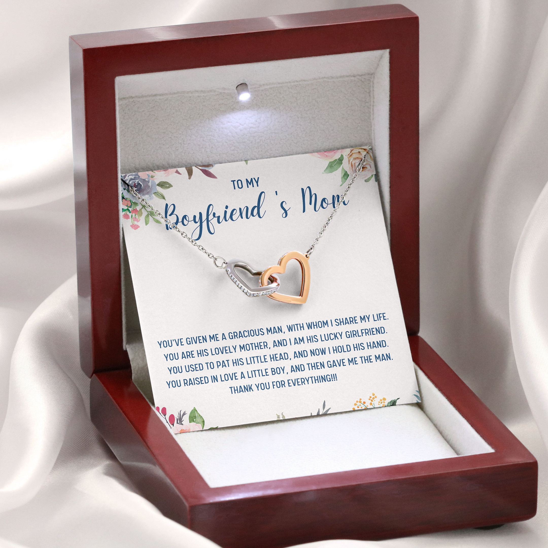 Mom Necklace To My Boyfriend's Mom You've Given Me A Gracious Man Interlocking Hearts Necklace