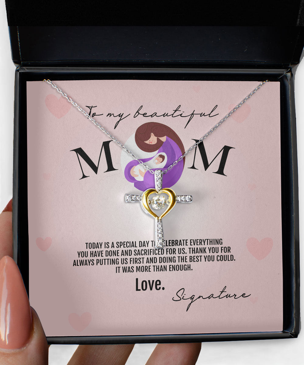 New Mom Necklace Thank You For Always Putting Us First Custom Cross Dancing Necklace