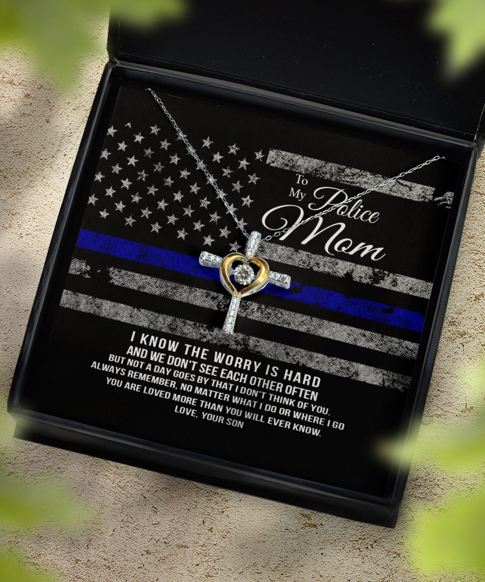 Mom Necklace To My Police Mom You Are Loved More Than You Will Ever Know Cross Dancing Necklace