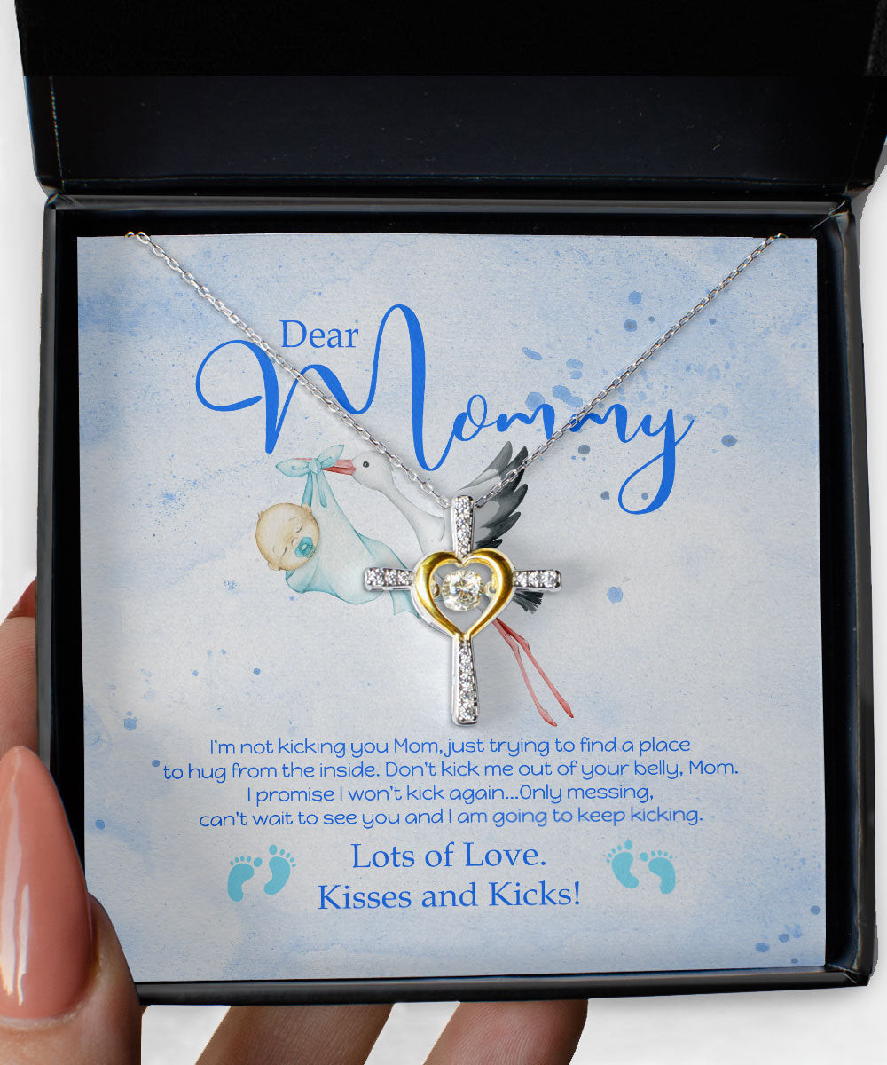 New Mom Necklace Dear Mommy Lots Of Love Kisses And Kicks Cross Dancing Necklace