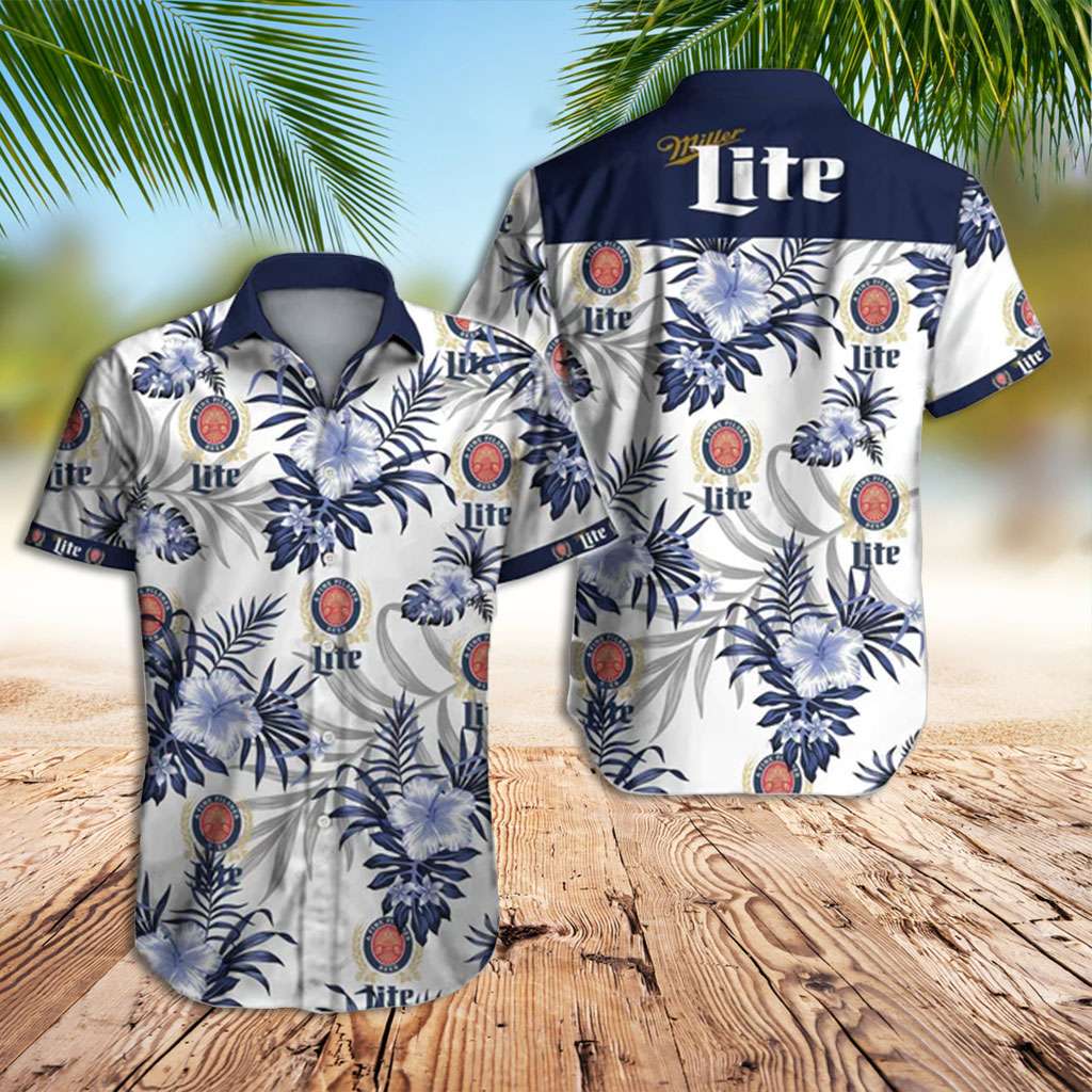 Beer Hawaiian Shirt Miller Lite Hibiscus Flower Hawaiian Shirt