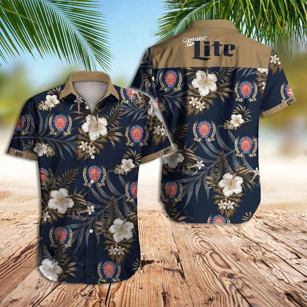 Miller Lite Hawaiian Shirt Floral And Leaves Hawaiian Shirt