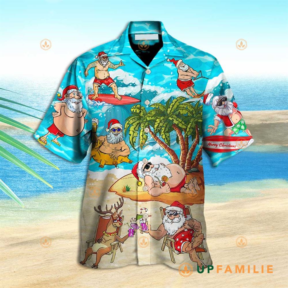 Mele Kalikimaka Hawaiian Shirt Christmas Santa Claus Chilling On The Beach Cool Hawaiian Shirts