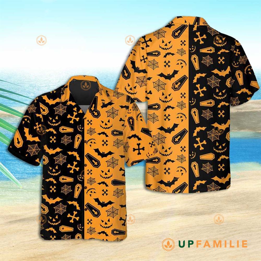 Black And Orange Hawaiian Shirt Spooky Halloween Ghost Coffin Best Hawaiian Shirts