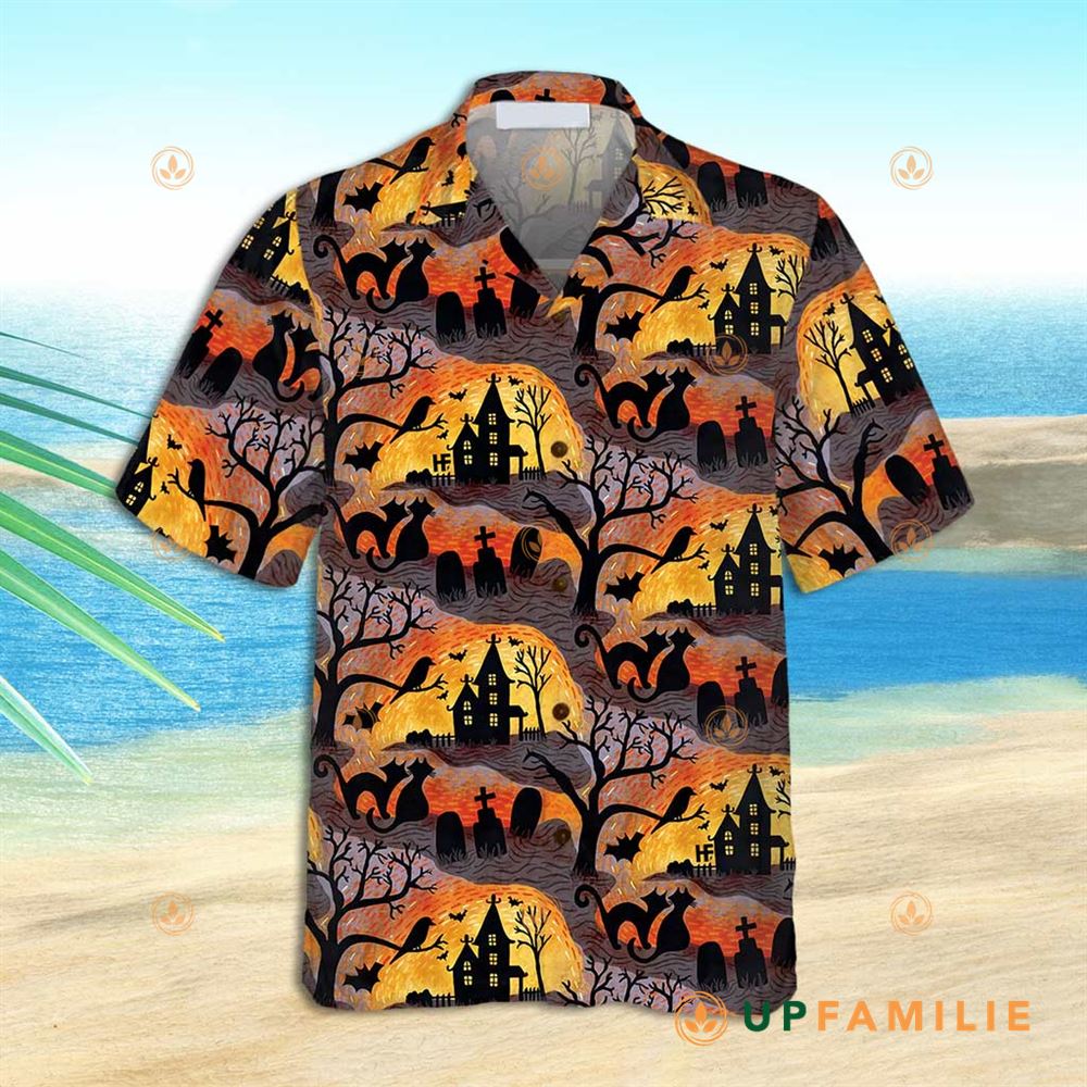 Black And Orange Hawaiian Shirt Spooky Night Halloween Best Hawaiian Shirts