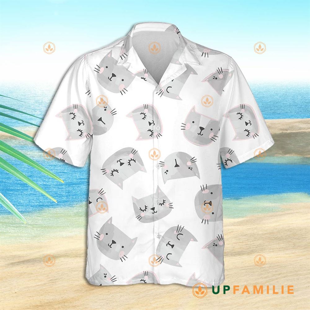 Hawaiian Shirt With Cat Face Cat Face On White Cool Hawaiian Shirts