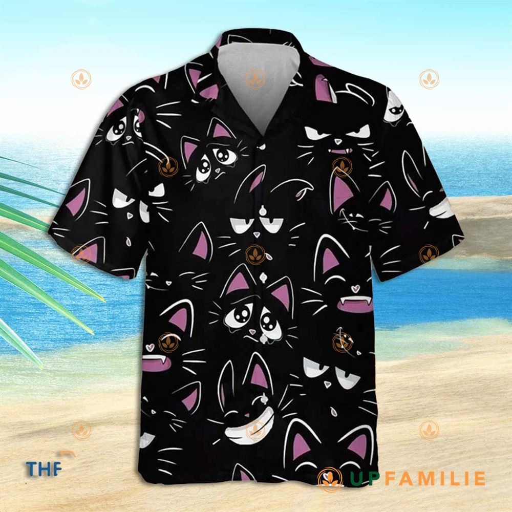 Hawaiian Shirt With Cat Face Cat Lovers Black Cat Best Hawaiian Shirts