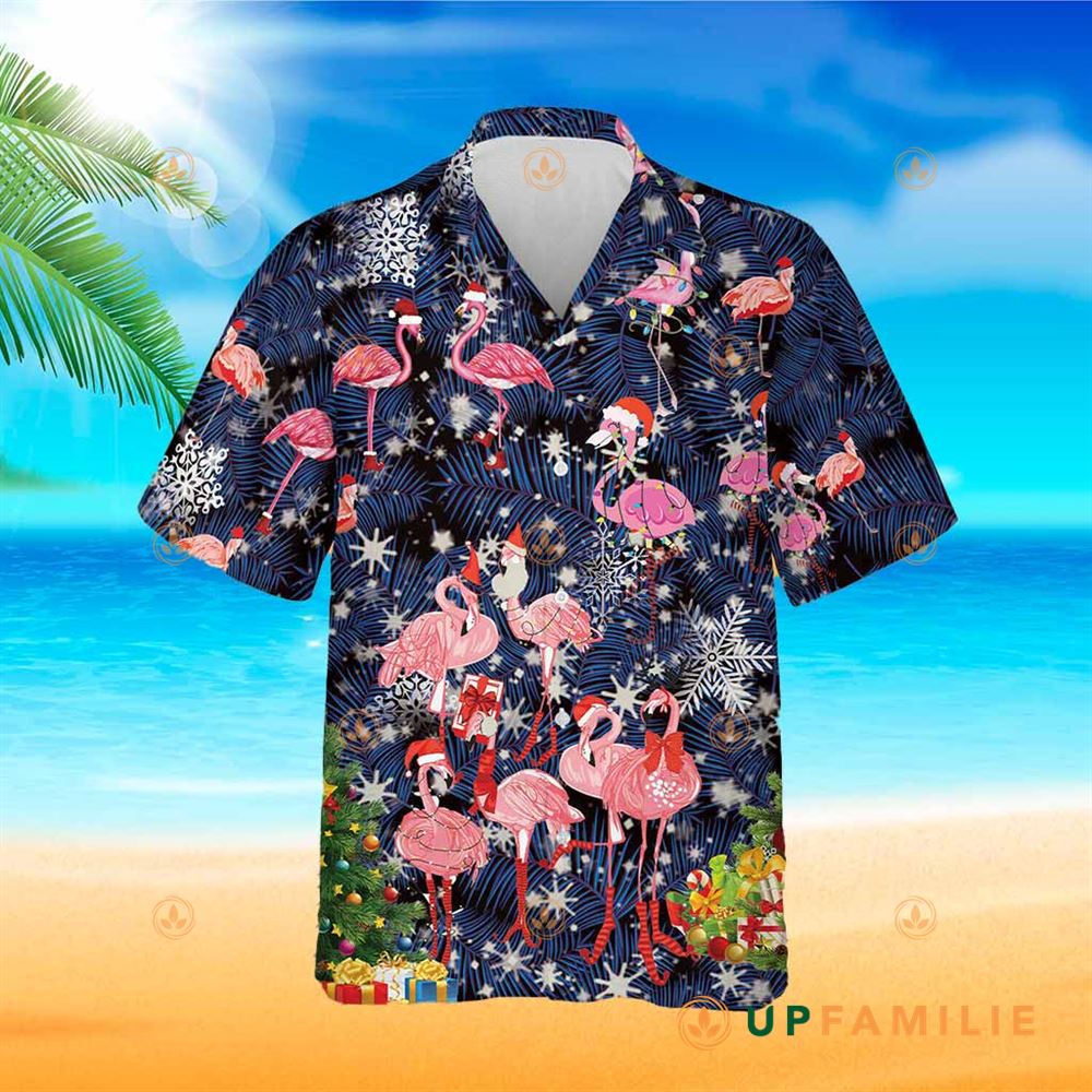 Christmas Flamingo Hawaiian Shirt Flamingo On Christmas Cool Hawaiian Shirts
