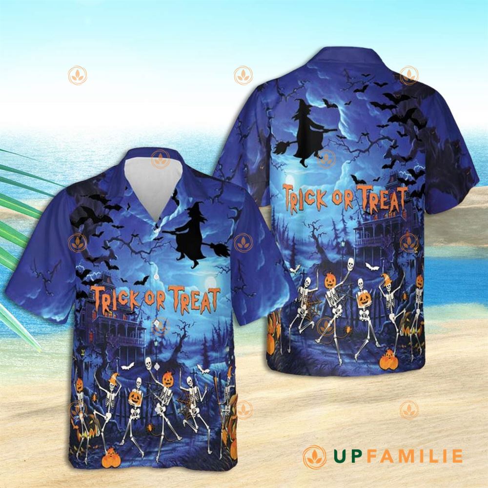 Trick Or Treat Hawaiian Shirt Trick Or Treat Funny Skeleton Cool Hawaiian Shirts