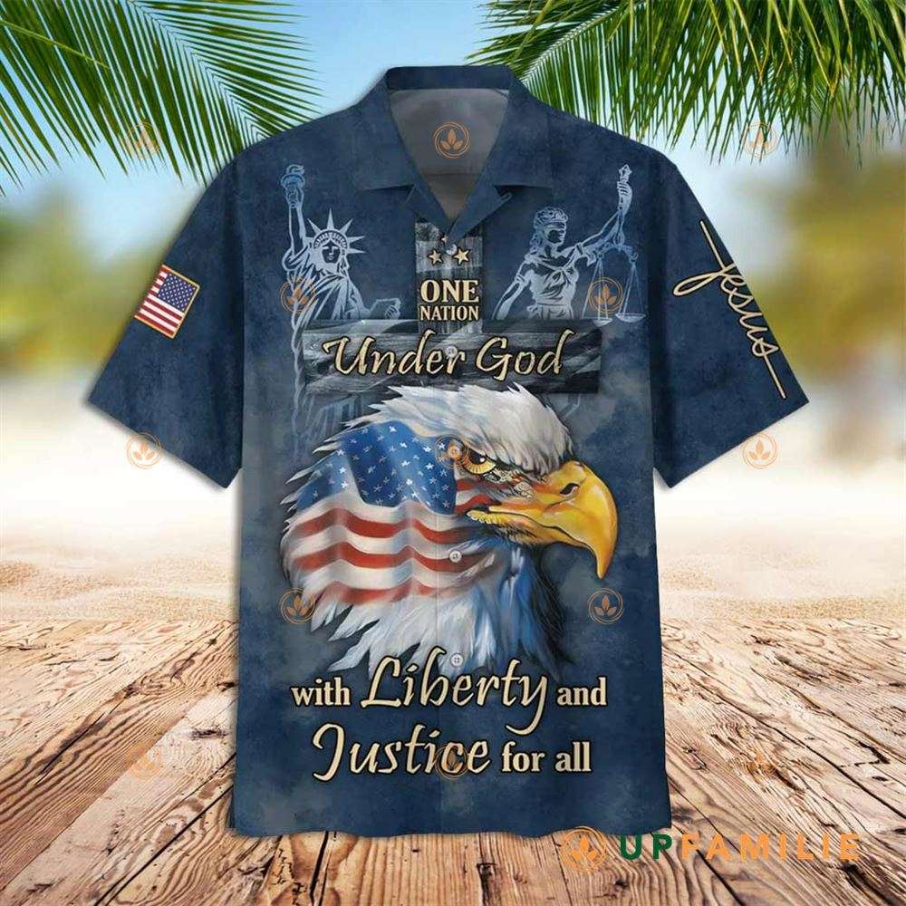 One Nation Under God Hawaiian Shirt With Liberty And Justice Cool Hawaiian Shirts