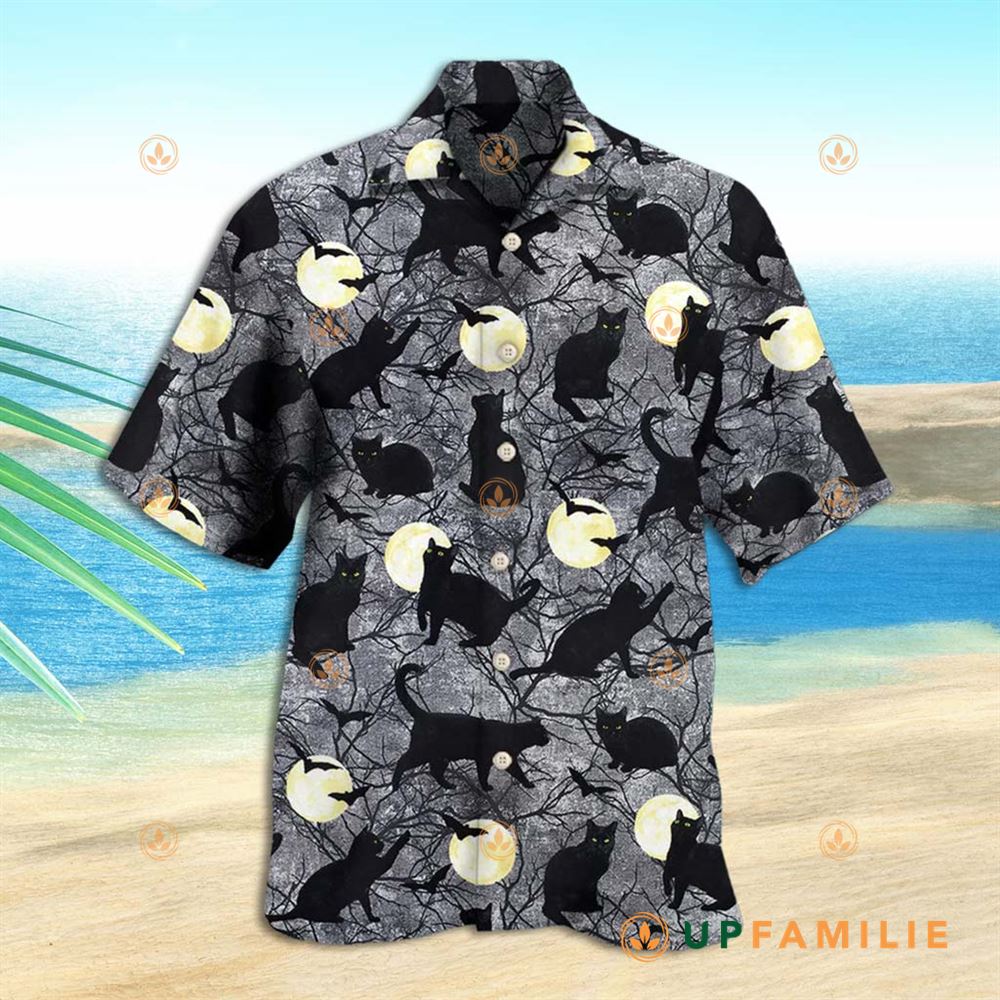 Black Cat Hawaiian Shirt Halloween Black Cat Pattern Cool Hawaiian Shirts
