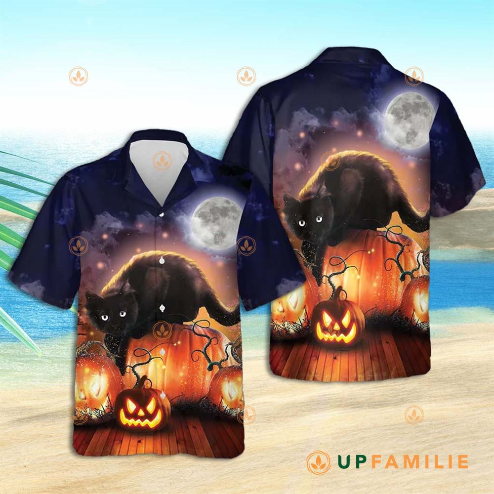 Black Cat Hawaiian Shirt Halloween Black Cat Unique Hawaiian Shirts