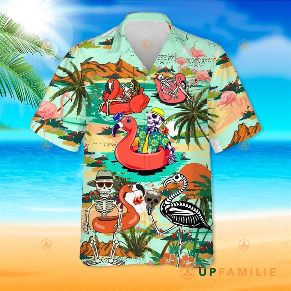 Skeleton Hawaiian Shirt Funny Skeletons And Flamingo Best Hawaiian Shirts