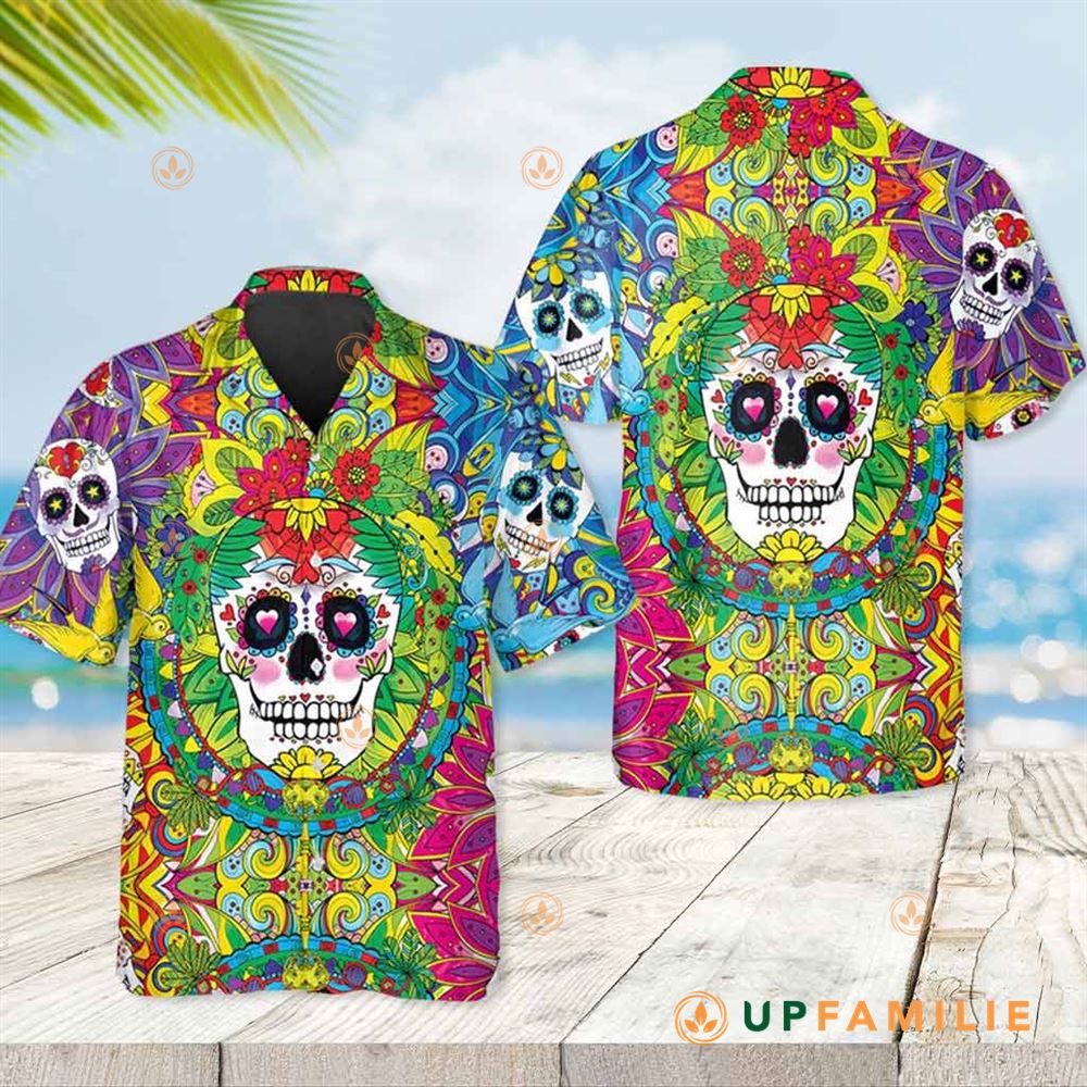 Sugar Skull Hawaiian Shirt Colorful Sugar Skull Best Hawaiian Shirts
