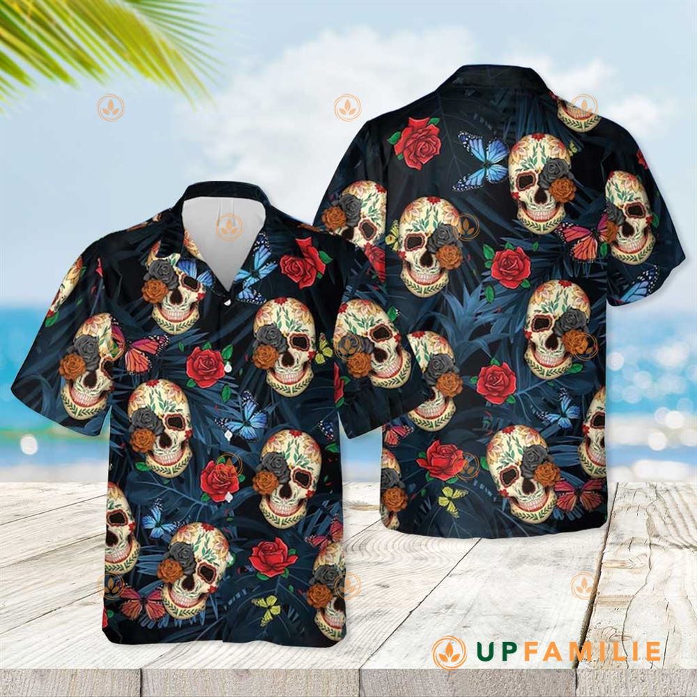 Sugar Skull Hawaiian Shirt Day Of The Dead Floral Skull Best Hawaiian Shirts