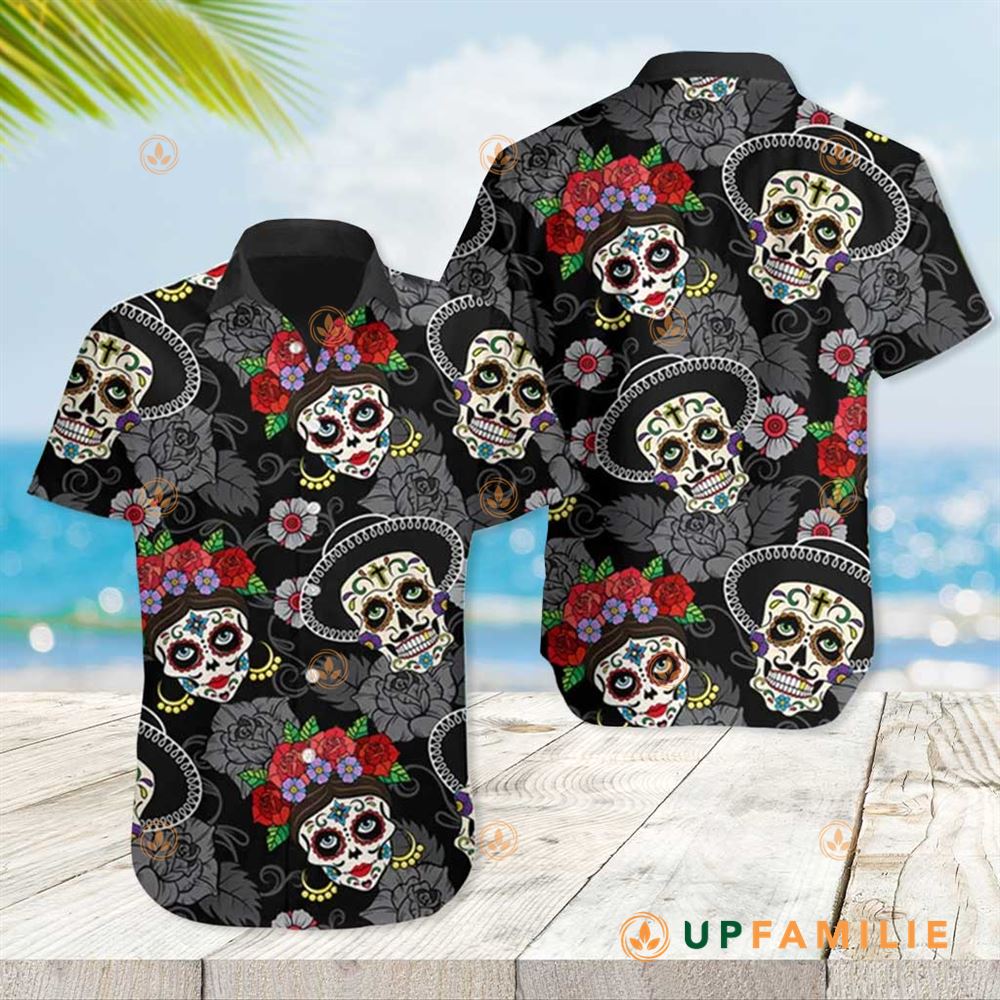 Sugar Skull Hawaiian Shirt Day Of The Dead Sugar Skull Black Cool Hawaiian Shirts