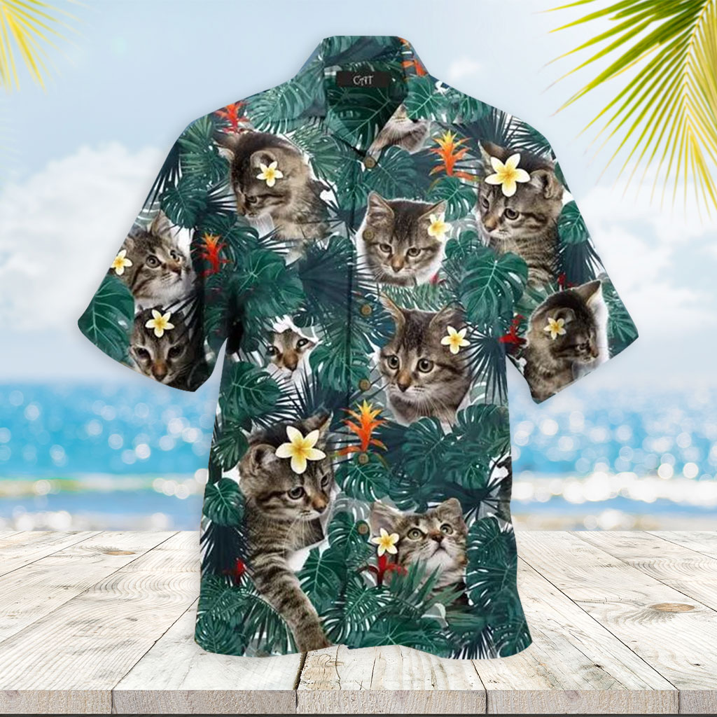 Cat Hawaiian Shirt Beautiful Cat Tropical Leafs Hawaiian Shirt